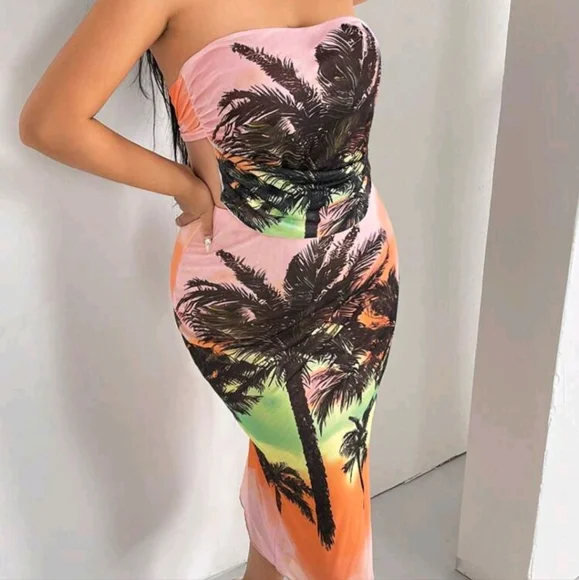 SHEIN 2XL Tropical Print Tube Top and Skirt - Picture 8 of 17